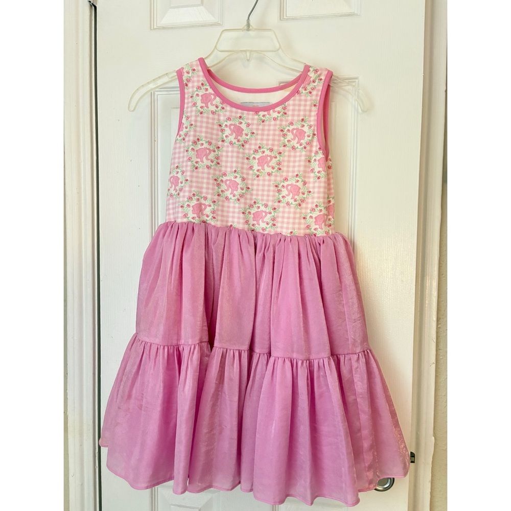 Pink Tiered Unicorn Print Girls Casual Dress